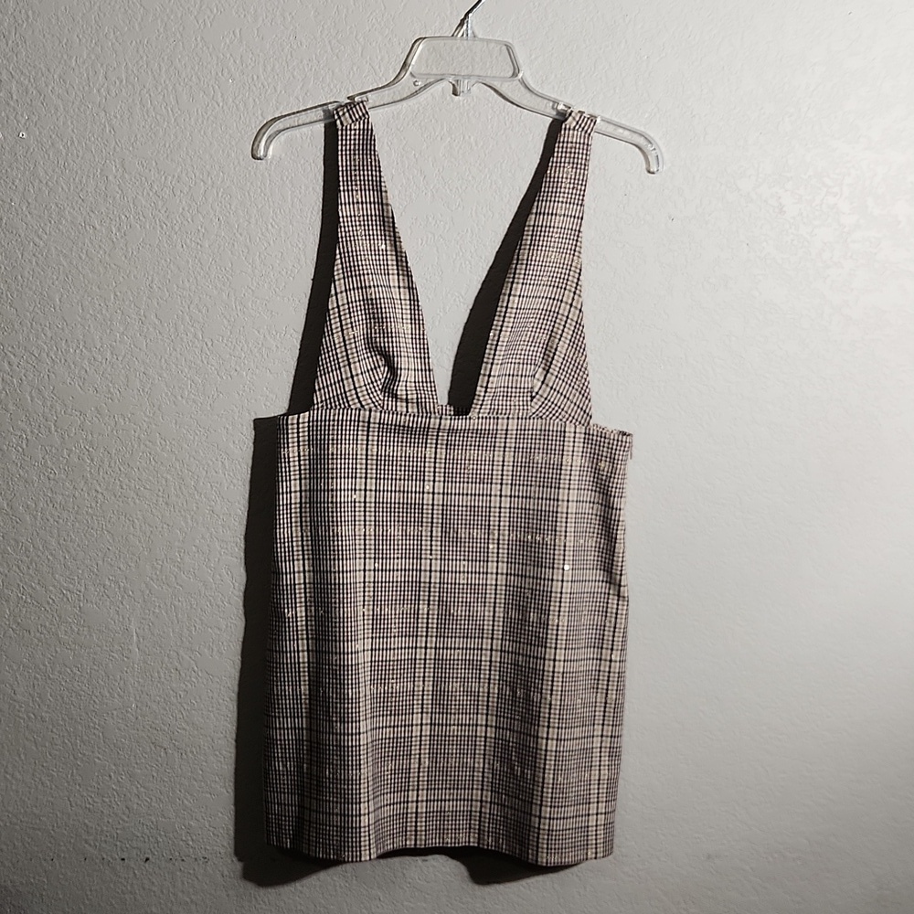 Zara Dress Womens Medium Overall Plaid Gold Tensile New Blokecore Black Tan